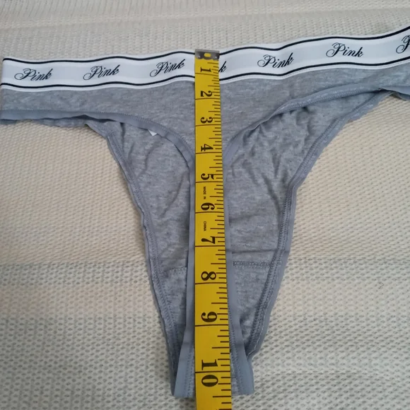 Nwt PINK Victoria s S. High Waist Cotton Logo Thong Panty Size M Gray Color - Picture 3 of 4